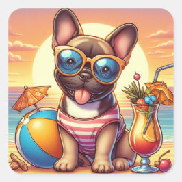 Adesivo Quadrado Vinheta Buldogue Francesa