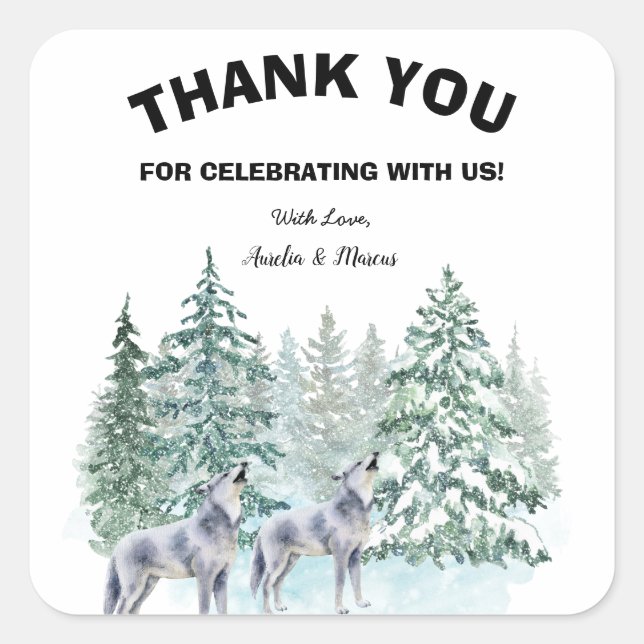 Adesivo Quadrado Vinheta Chá de fraldas de Animais da Floresta (Frente)