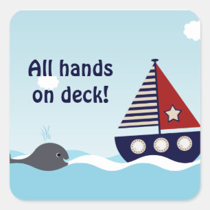 Adesivo Quadrado Vinheta Chá de fraldas Náutica para Bebê-Náutico