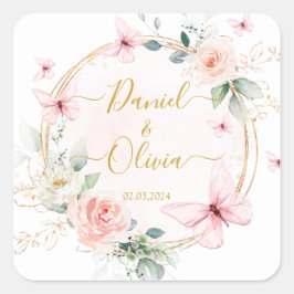 Adesivo Quadrado Vinheta Clássica de Casamento de Borboletas