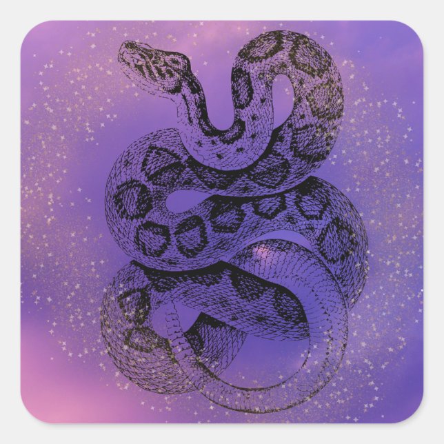 Adesivo Quadrado Vinheta cobra de Aquarela (Frente)