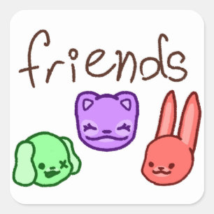 Adesivo Quadrado Vinheta Colorida de Amigos Animais