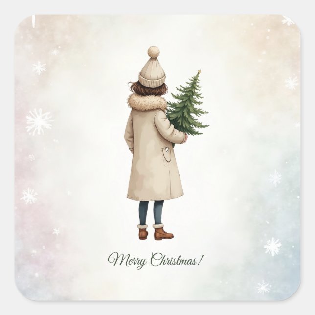 Adesivo Quadrado Vinheta com design de Natal (Frente)