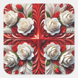 Adesivo Quadrado Vinheta com Design de Rosa Inglês