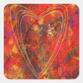 Adesivo Quadrado Vinheta com um coração inflamado
