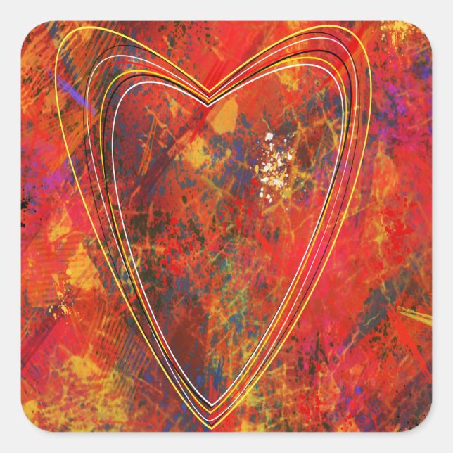 Adesivo Quadrado Vinheta com um coração inflamado (Frente)