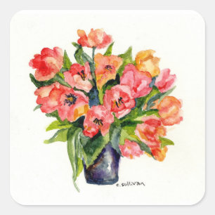 Adesivo Quadrado vinheta cor-de-água amarela cor-de-laranja-rosa b