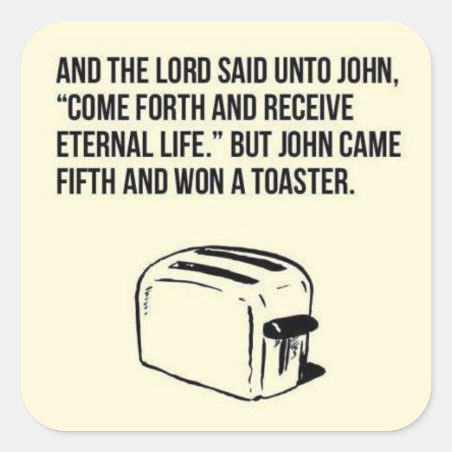 Adesivo Quadrado Vinheta cristã de salvação irônica (Frente)