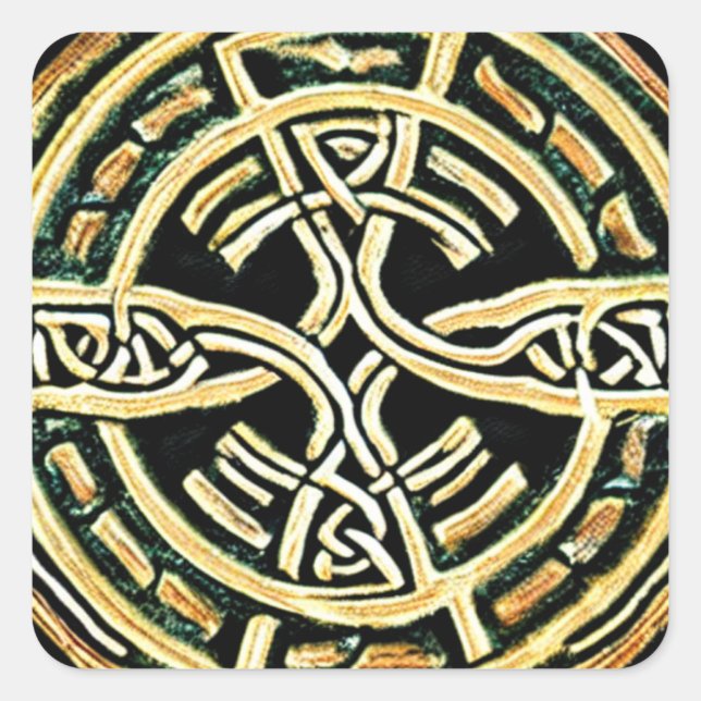 Adesivo Quadrado Vinheta Cruzada em Círculo Dourado (Frente)