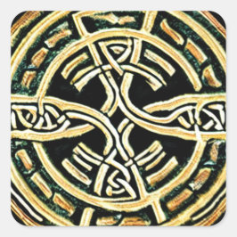 Adesivo Quadrado Vinheta Cruzada em Círculo Dourado