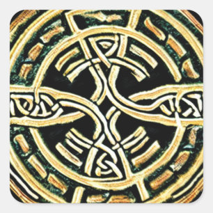 Adesivo Quadrado Vinheta Cruzada em Círculo Dourado