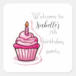 Adesivo Quadrado Vinheta-Cupcake rosa-branca