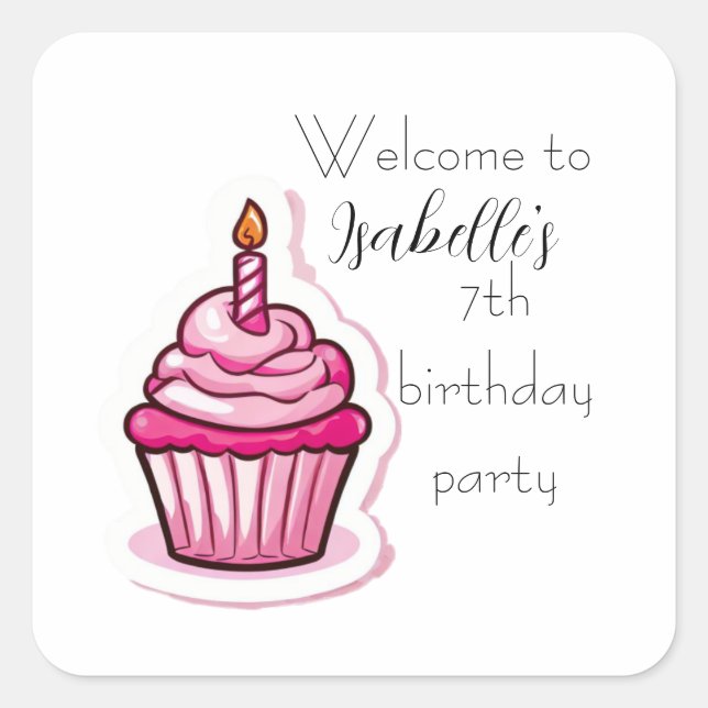 Adesivo Quadrado Vinheta-Cupcake rosa-branca (Frente)
