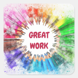 Adesivo Quadrado Vinheta da Escola de Trabalho do excelente