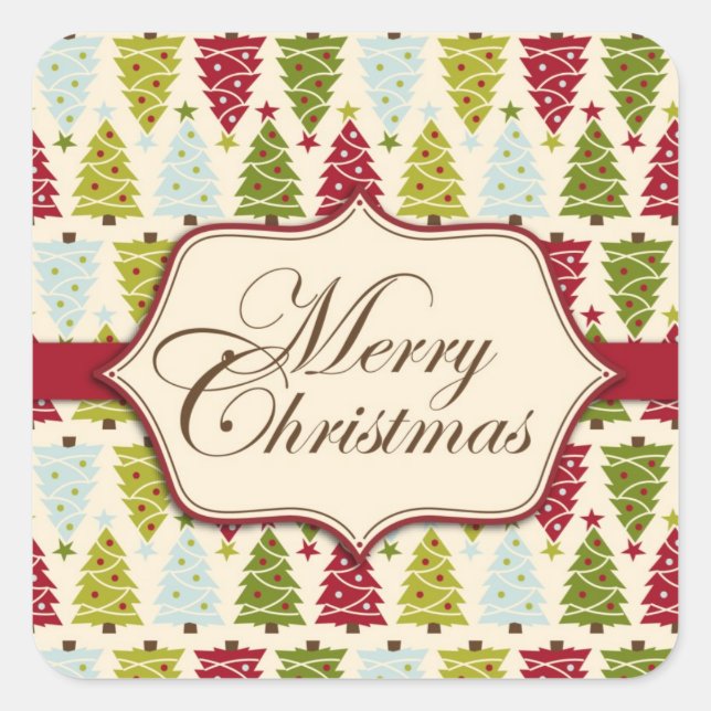 Adesivo Quadrado Vinheta da Floresta de Natal 2 (Frente)