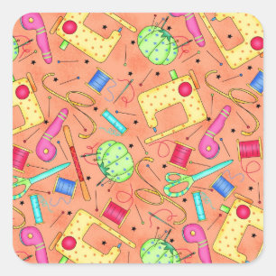 Adesivo Quadrado Vinheta das linhas de costura laranja