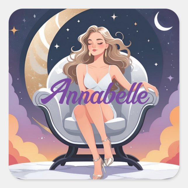 Adesivo Quadrado Vinheta das Nuvens das Estrelas da Lua (Frente)