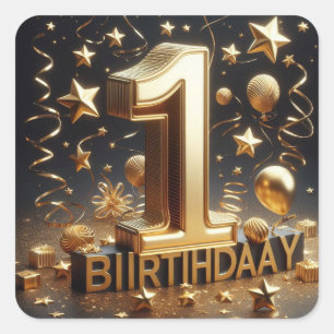 Adesivo Quadrado vinheta de 1º aniversário