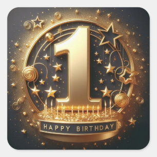 Adesivo Quadrado vinheta de 1º aniversário