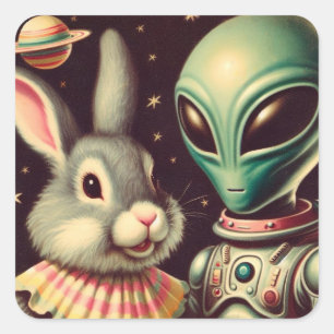 Adesivo Quadrado Vinheta de Alienígena Coelho e Espaço