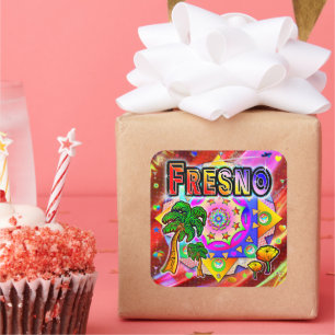 Adesivo Quadrado Vinheta de Amigos Tropicais Fresno