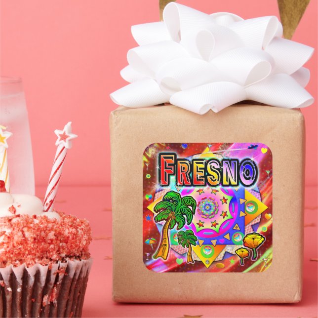 Adesivo Quadrado Vinheta de Amigos Tropicais Fresno (Festa)