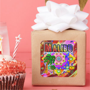 Adesivo Quadrado Vinheta de Amigos Tropicais Malibu