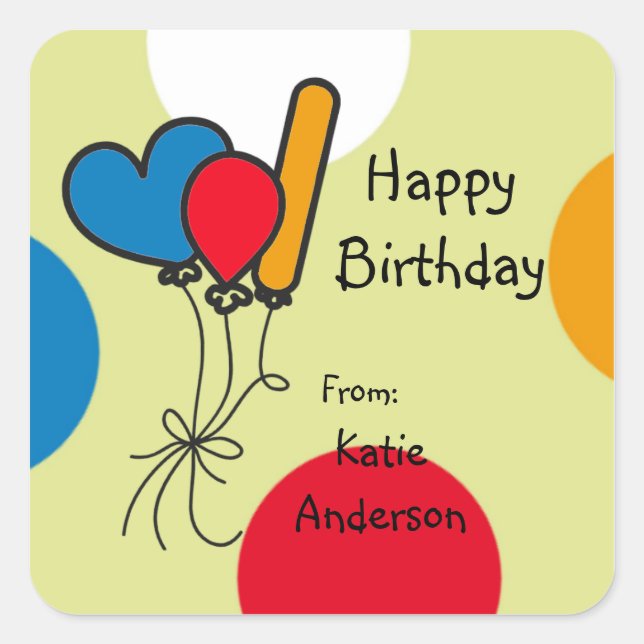 Adesivo Quadrado Vinheta de Aniversário Brilhante dos Balões (Frente)