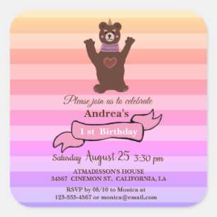 Adesivo Quadrado Vinheta de Aniversário de Bear Girl
