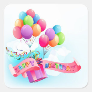 Adesivo Quadrado Vinheta de aniversário feliz