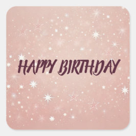 Adesivo Quadrado Vinheta de aniversário feliz rosa personalizado