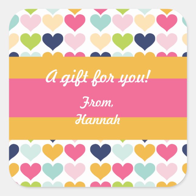 Adesivo Quadrado Vinheta de Aniversário Personalizada de Coração Co (Frente)