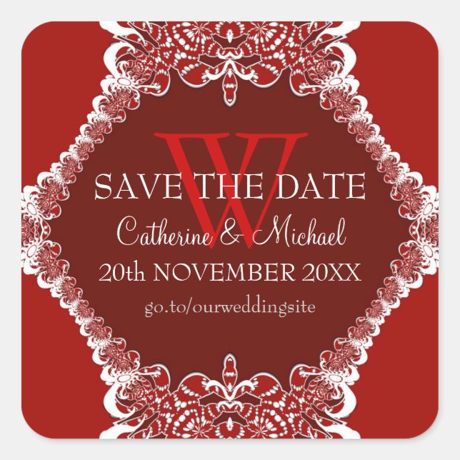 Adesivo Quadrado Vinheta de Anúncio de Casamento Tribal do Monogram (Frente)