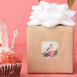 Adesivo Quadrado Vinheta de aquarela de pássaros muito bonita