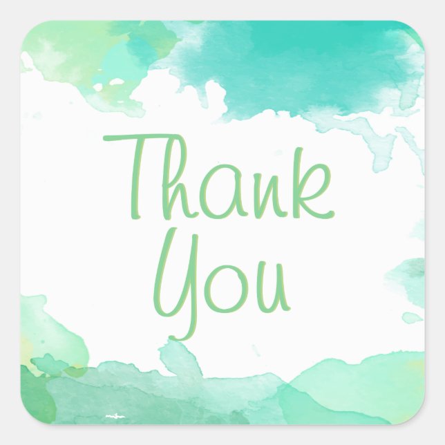 Adesivo Quadrado Vinheta de Aquarela Verde (Frente)