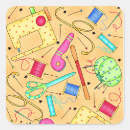 Adesivo Quadrado Vinheta de Arte das Noções de Costura Amarelas