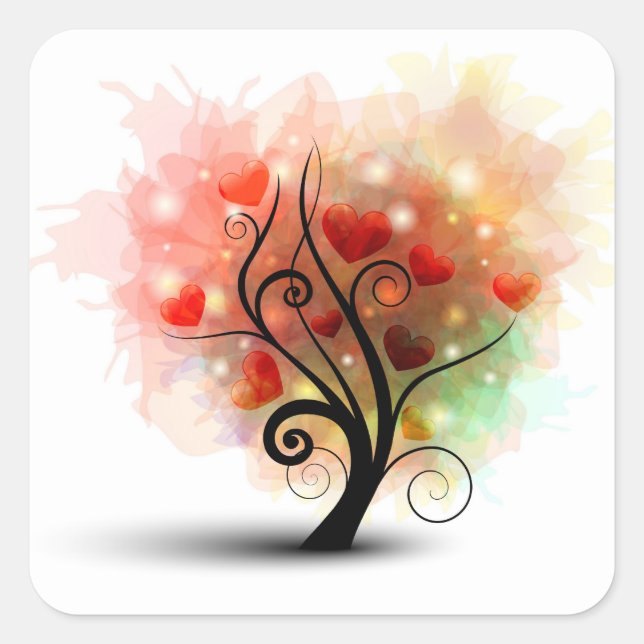 Adesivo Quadrado Vinheta de árvore cardíaca (Frente)