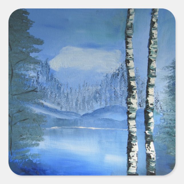 Adesivo Quadrado Vinheta de Árvore de Birch (Frente)