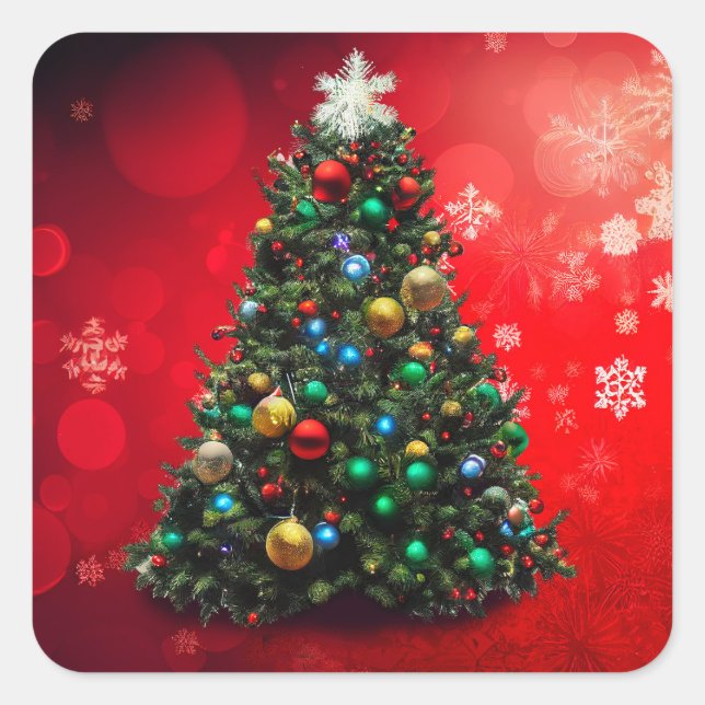 Adesivo Quadrado Vinheta de Árvore de Natal (Frente)