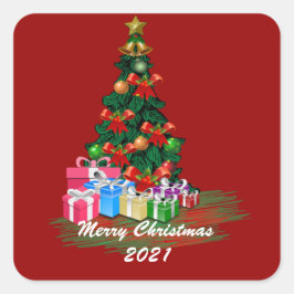 Adesivo Quadrado Vinheta de Árvore de Natal