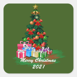 Adesivo Quadrado Vinheta de Árvore de Natal