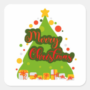 Adesivo Quadrado Vinheta de árvore de Natal feliz