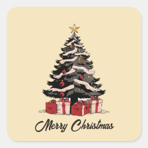 Adesivo Quadrado Vinheta de Árvore de Natal Retro