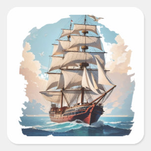 Adesivo Quadrado Vinheta de Barco Antigo