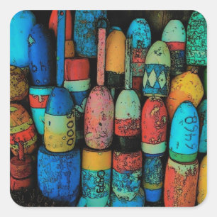 Adesivo Quadrado Vinheta de boias de lagosta