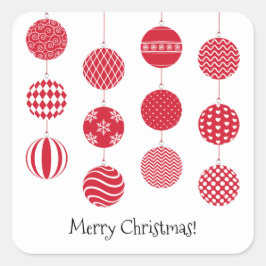 Adesivo Quadrado Vinheta de Bolas de Natal Vermelho