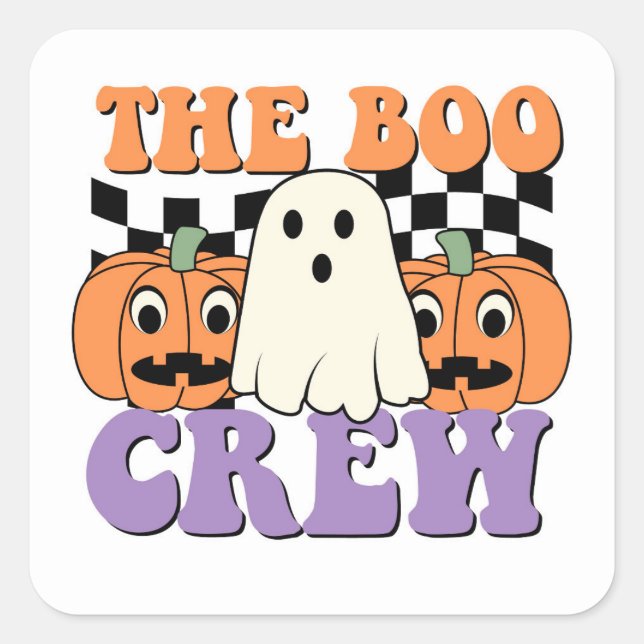 Adesivo Quadrado Vinheta de "Boo Crew Cute Halloween" (Frente)