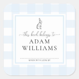 Adesivo Quadrado Vinheta de Bookplate Cony Blue Gingham