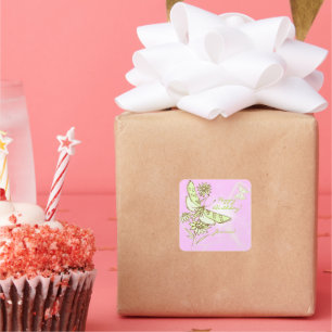 Adesivo Quadrado Vinheta de Borboleta de Limão de Limão Rosa