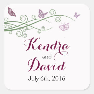 Adesivo Quadrado Vinheta de borboleta rosa monograma